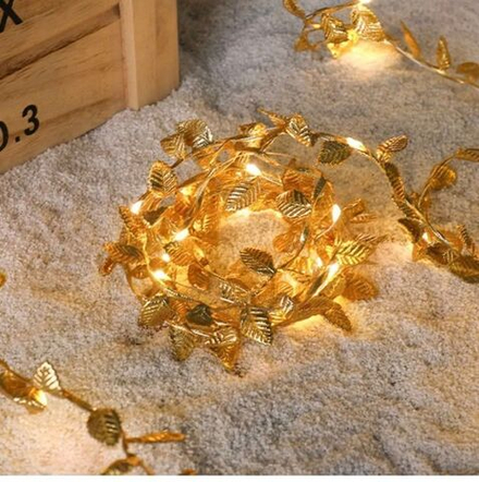 Гирлянда 2м Листья, золотая,2АА