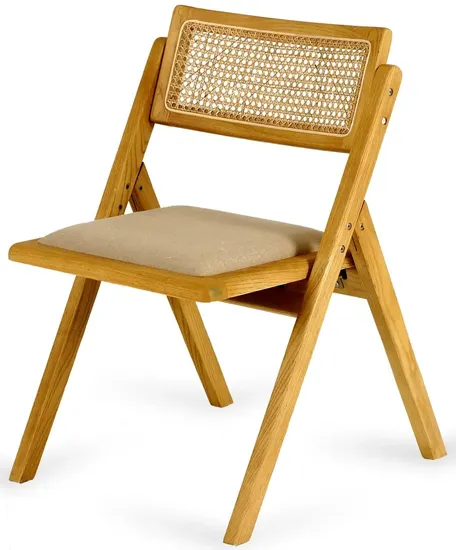 Стул Bali деревянный спинка из ротанга и льна 