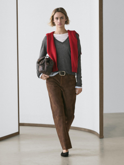 Massimo Dutti Вязаный свитер из смеси шелка и шерсти, серый