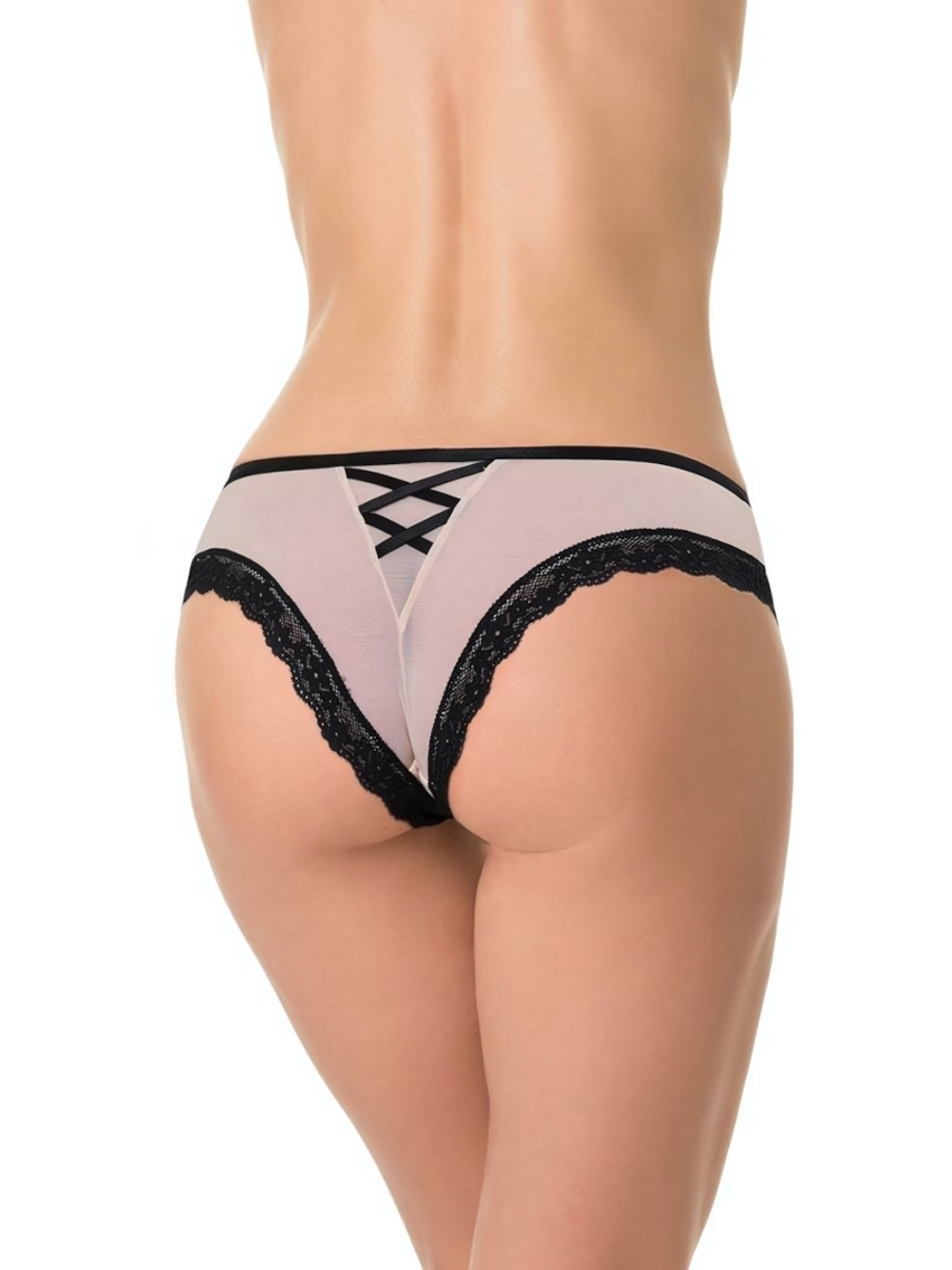 Трусы-бразилианы с имитацией шнуровки (Размер: L) (Цвет: молочный)