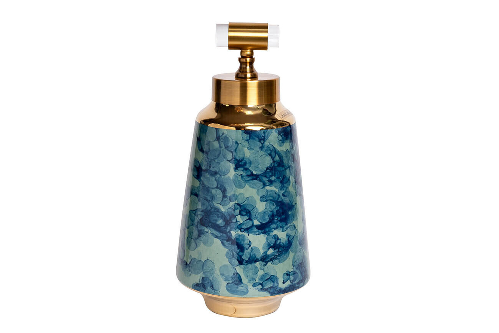 Ваза Garda Decor керамическая с крышкой сине-бирюзовая