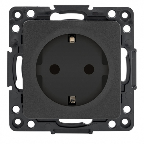 Механизм розетки 2P+E 16А с защитными шторками EKF Стокгольм черный EZR16-028-10