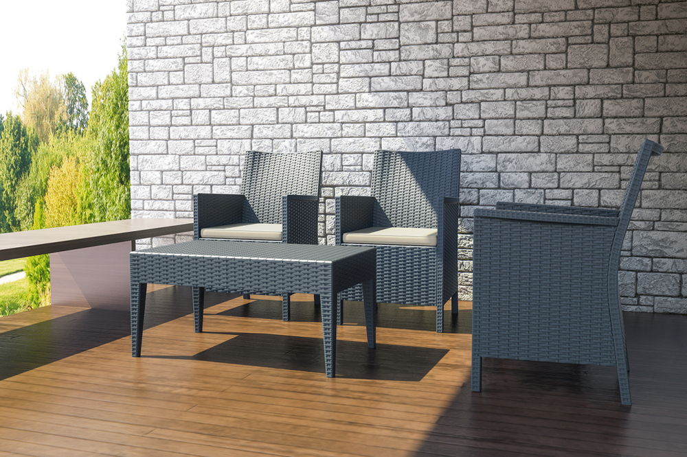 Кресло пластиковое плетеное с подушкой Siesta Contract California, антрацит