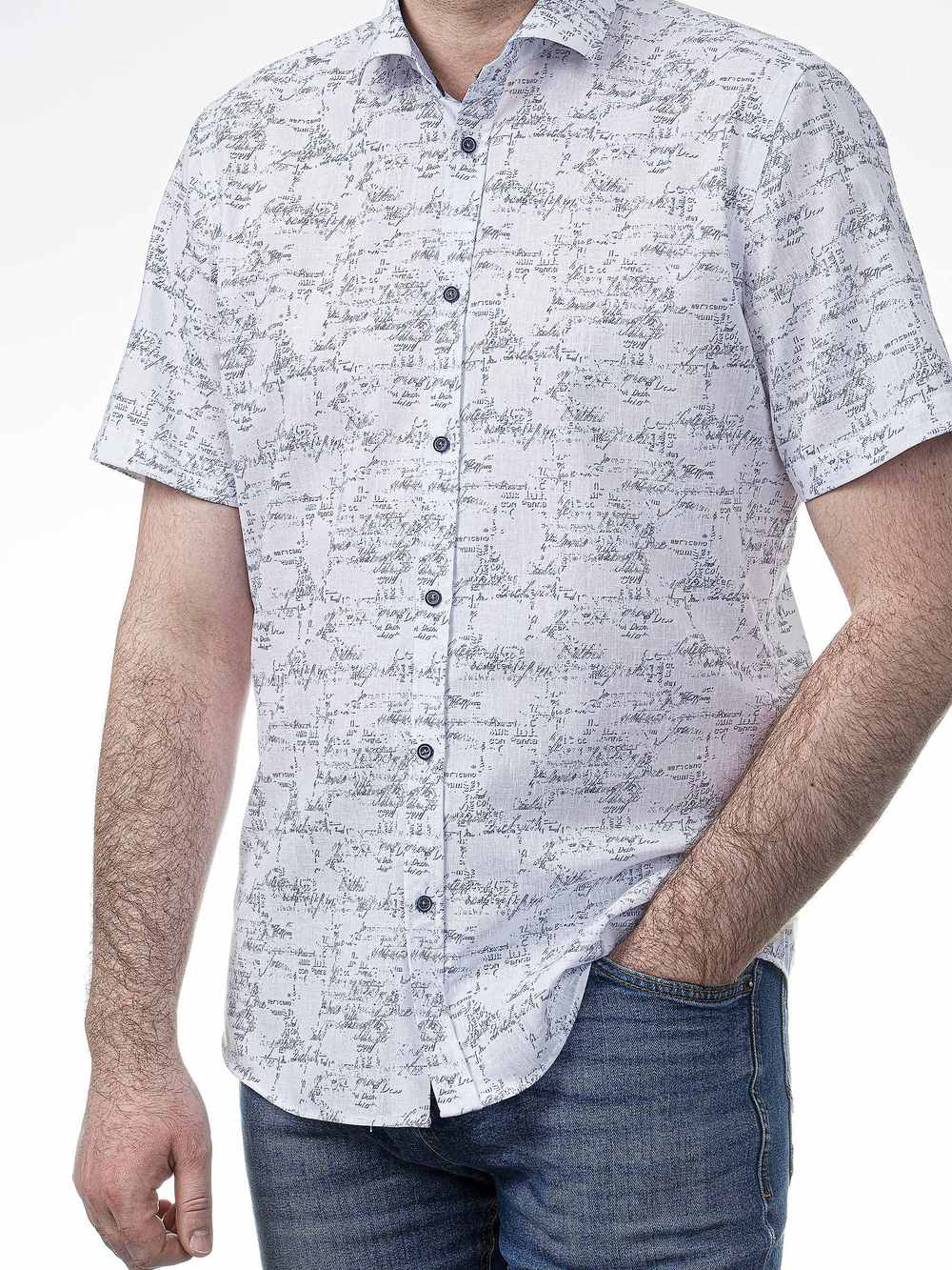 Сорочка мужская VESTER короткий рукав, газетный рисунок 76518 41