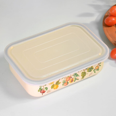 Лоток 1,5л эмалированный "Фруктовый сад" с пластиковой крышкой, тм Appetite