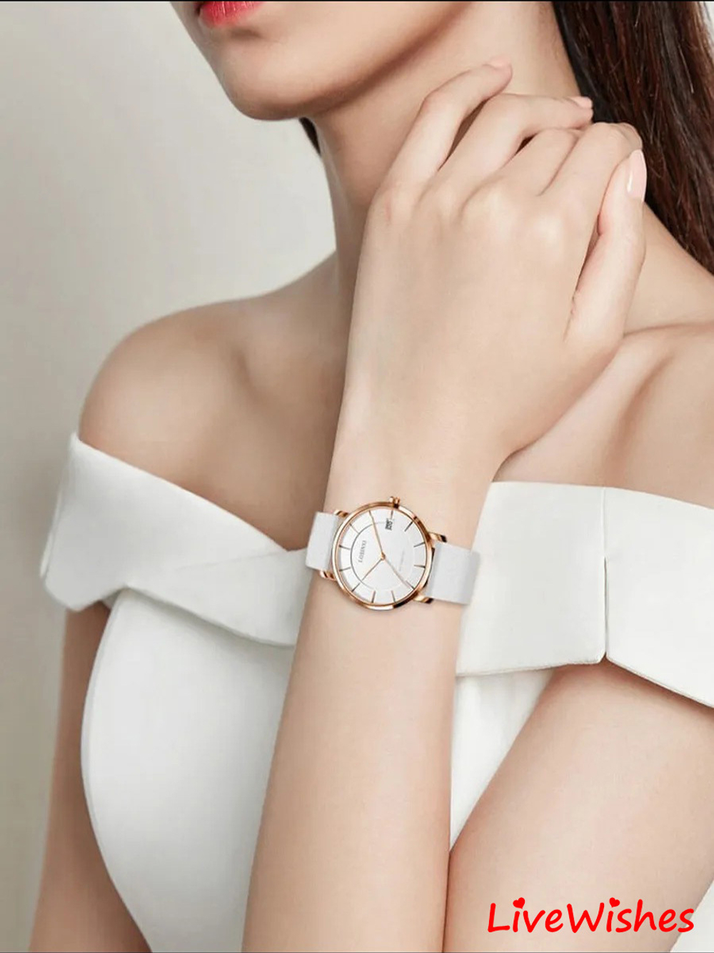 Часы наручные механические с автоподзаводом ПРЕМИУМ LOBINNI на кожаном ремешке, золотистый/белый W9690-02