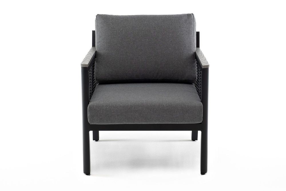 "Сан Ремо" кресло плетеное из роупа садовое, каркас алюминий темно-серый, роуп серый, ткань серая