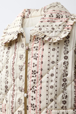 ZARA СТЕГАНАЯ КУРТКА С ПРИНТОМ, СВЕТЛО-БЕЖЕВЫЙ