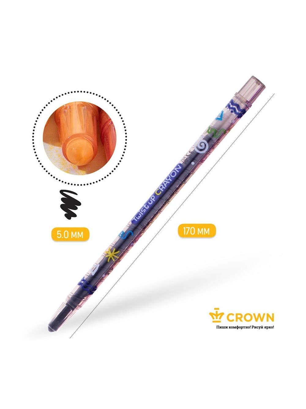 Мелки восковые 8цв. Crown ArtStory, круглые, выкручивающийся стержень, ПВХ