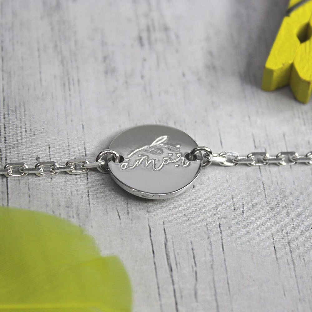 Серебряный браслет с монеткой, гравировка на заказ, 16 мм (ручная работа)