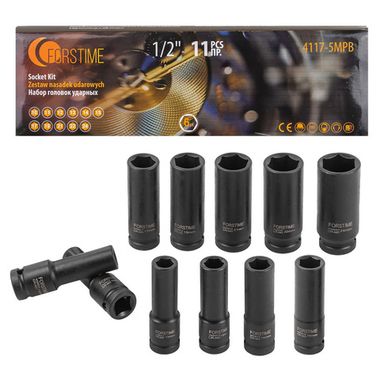 Набор головок ударных глубоких 11пр.1/2''(6-гр.) FORSTIME FT-4117-5MPB