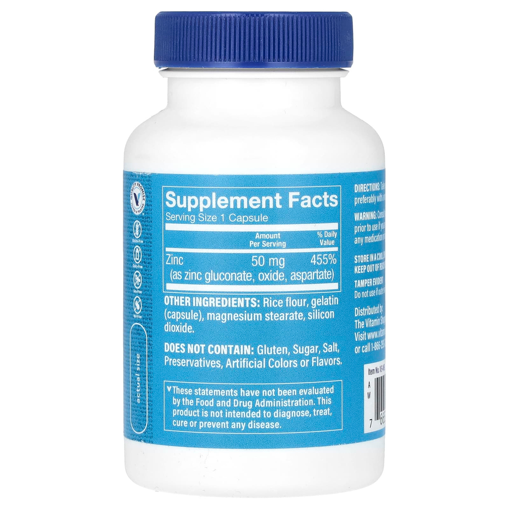 The Vitamin Shoppe, цинк, 50 мг, 100 капсул