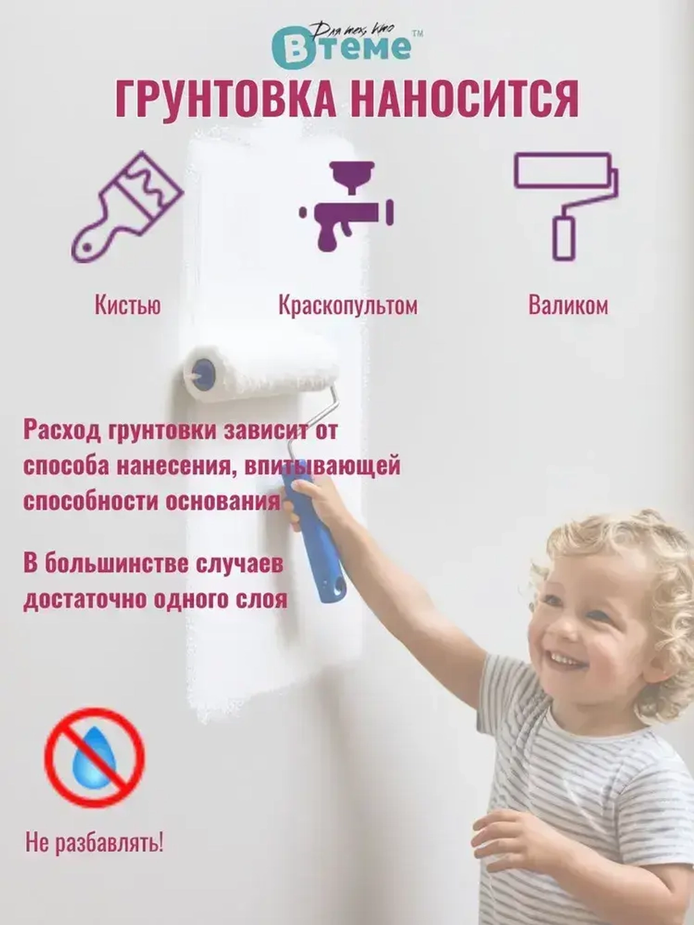 Грунтовка для стен под обои акриловая ВТеме пигментированная укрывающая белая адгезионная 10кг