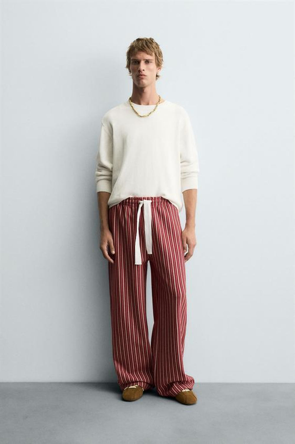 ZARA БРЮКИ СВОБОДНОГО КРОЯ В ПОЛОСКУ, КРАСНЫЙ