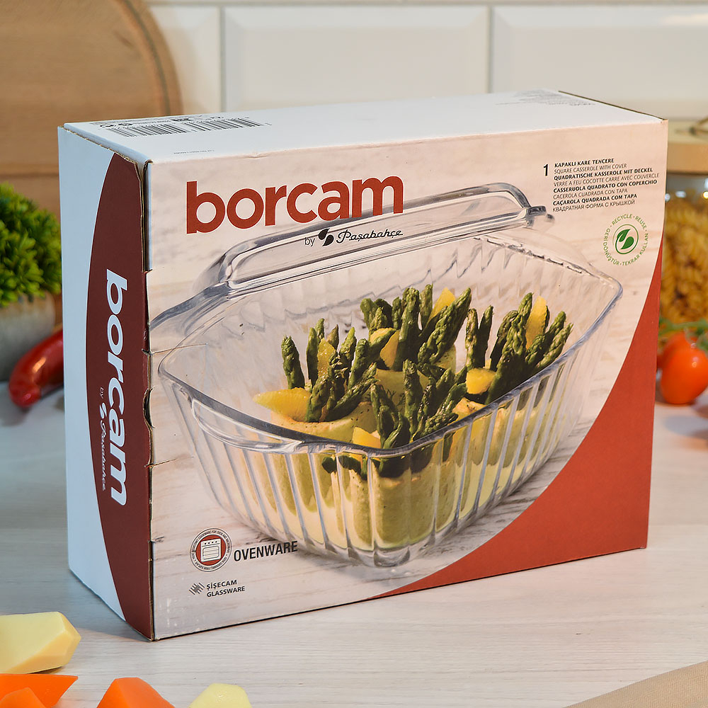 Форма жаропрочная 2,6л квадратная с крышкой рифленая Borcam