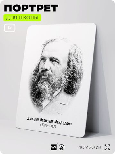 Портрет для школы в кабинет химии "Менделеев Дмитрий Иванович", стенд школьный для класса, деятели науки для оформления классного уголка, 40х30 см, Silver Plane x Айдентика Технолоджи