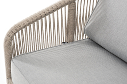 "Канны" диван 2-местный плетеный из роупа, каркас алюминий светло-серый (RAL7035) шагрень, роуп серый меланж круглый, ткань светло-серая