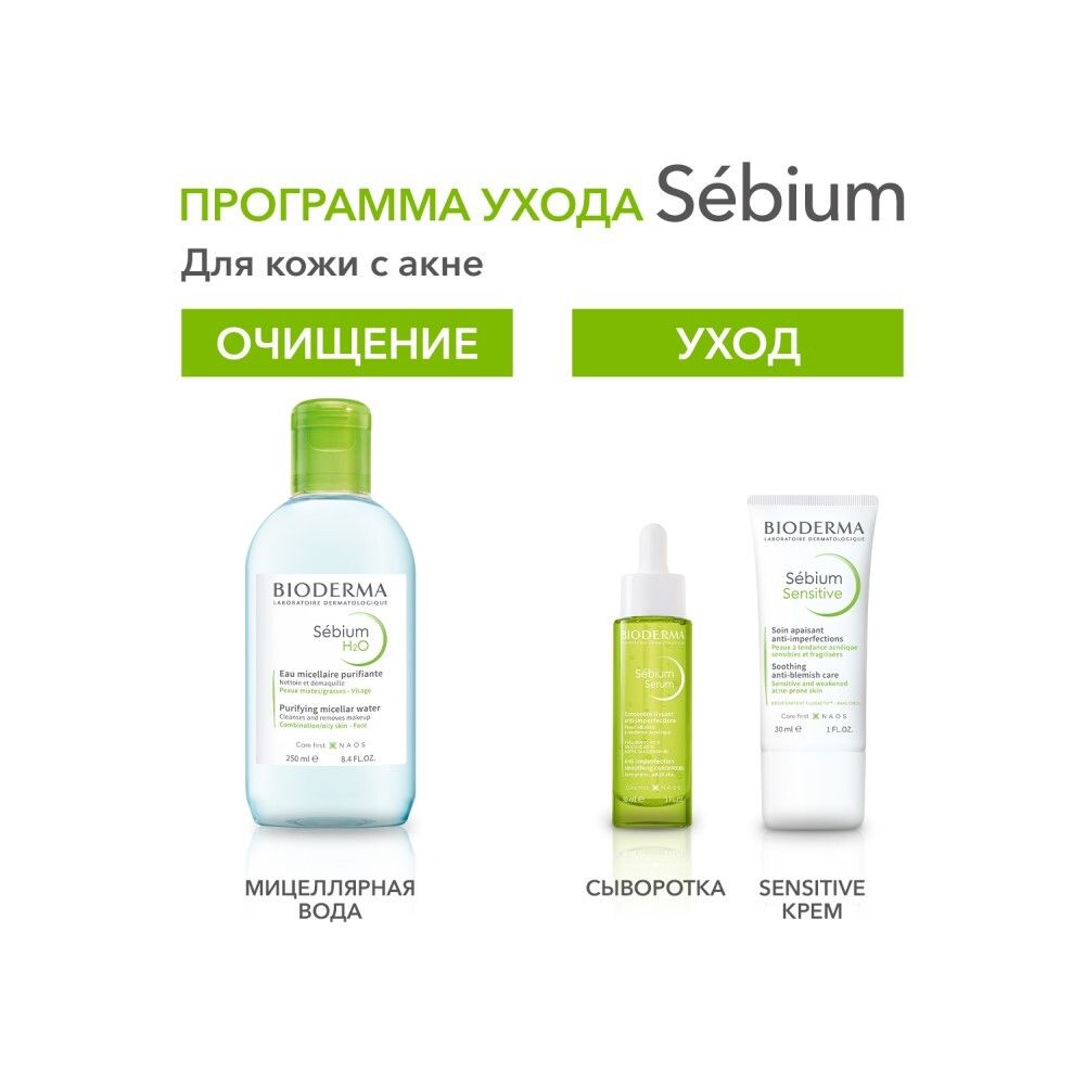 Мицеллярная Вода Bioderma Sebium Н2О для жирной и проблемной кожи, 250 мл