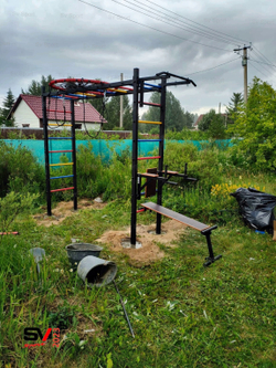 Монтаж уличной шведской стенки Sv Sport Рукоход (4 вертикальных столба)