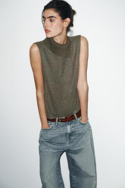 ZARA МЯГКИЙ ТОП С ОТКРЫТЫМ ВЫРЕЗОМ, ЗЕЛЕНЫЙ МЕЛАНЖ