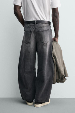ZARA ДЖИНСЫ RELAXED BARREL FIT С ЗАЩИПАМИ, СЕРЫЙ