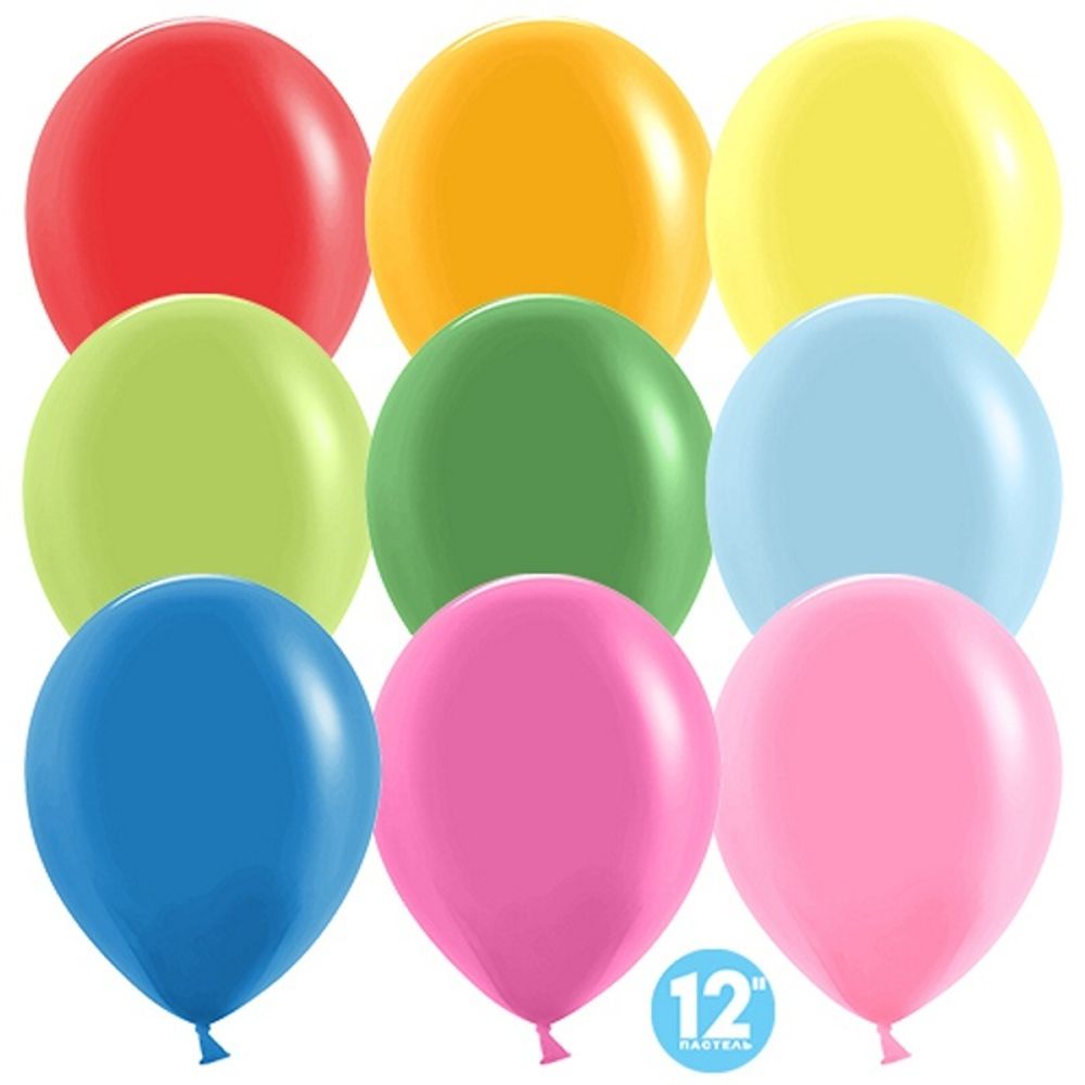 Воздушные шары Дон Баллон, пастель ассорти, 100 шт. размер 12&quot; #612100