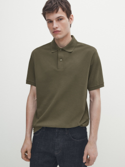 Massimo Dutti Поло из рельефного хлопкового пике, хаки
