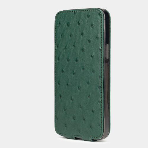 Чехол для iPhone 14 Pro из кожи страуса, зеленого цвета