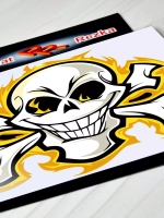 Наклейка - Череп с костями в огне