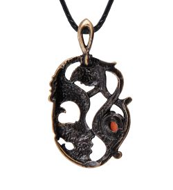 AM-4012 Подвеска «Маска Веточка» (латунь, янтарь)