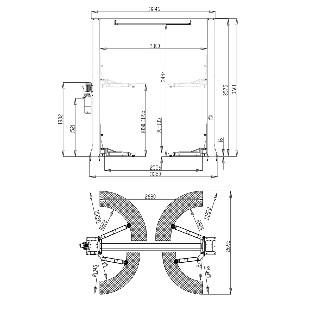 Автоподъемник двухстоечный ROSSVIK V2-4LB г/п 4.0т, 380В, с верхней синхронизацией. Цвет серый.