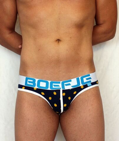 Темно-синие трусы с принтом в виде лимонов и провокационной надписью сзади (Размер: M) (Цвет: темно-синий)