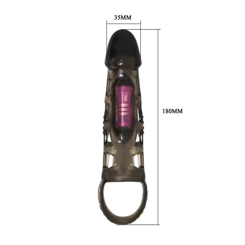 Дымчатая вибронасадка на пенис с подхватом Harrison - 18 см.