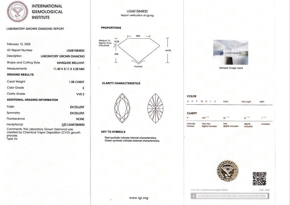 Лабораторно-выращенный бриллиант маркиз (пара) 2.16 ct