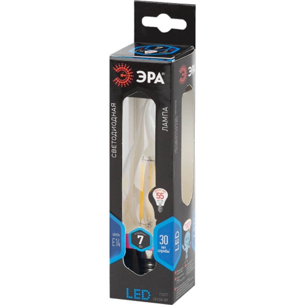 Лампа светодиодная ЭРА F-LED BXS-7W-840-E14 7Вт филамент свеча на ветру нейтральный белый свет Е14 | Филаментные декоративные