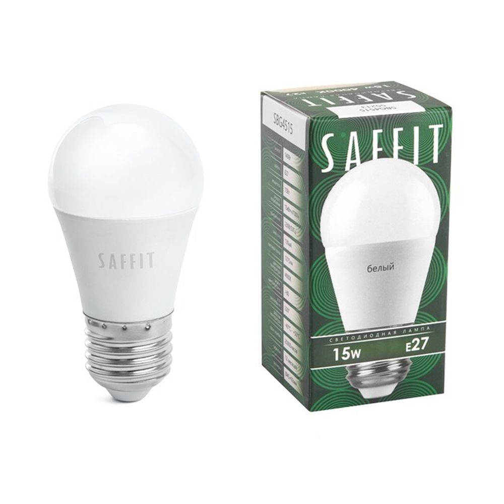 Лампа светодиодная SAFFIT, 15W 230V E27 4000K G45, SBG4515