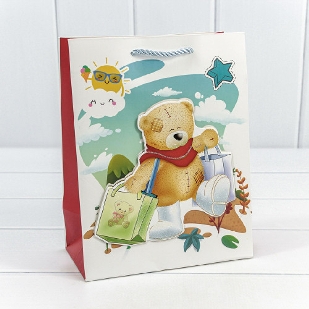 Пакет подарочный 18х23х10см "Мишки" с 3D аппликацией (Микс)