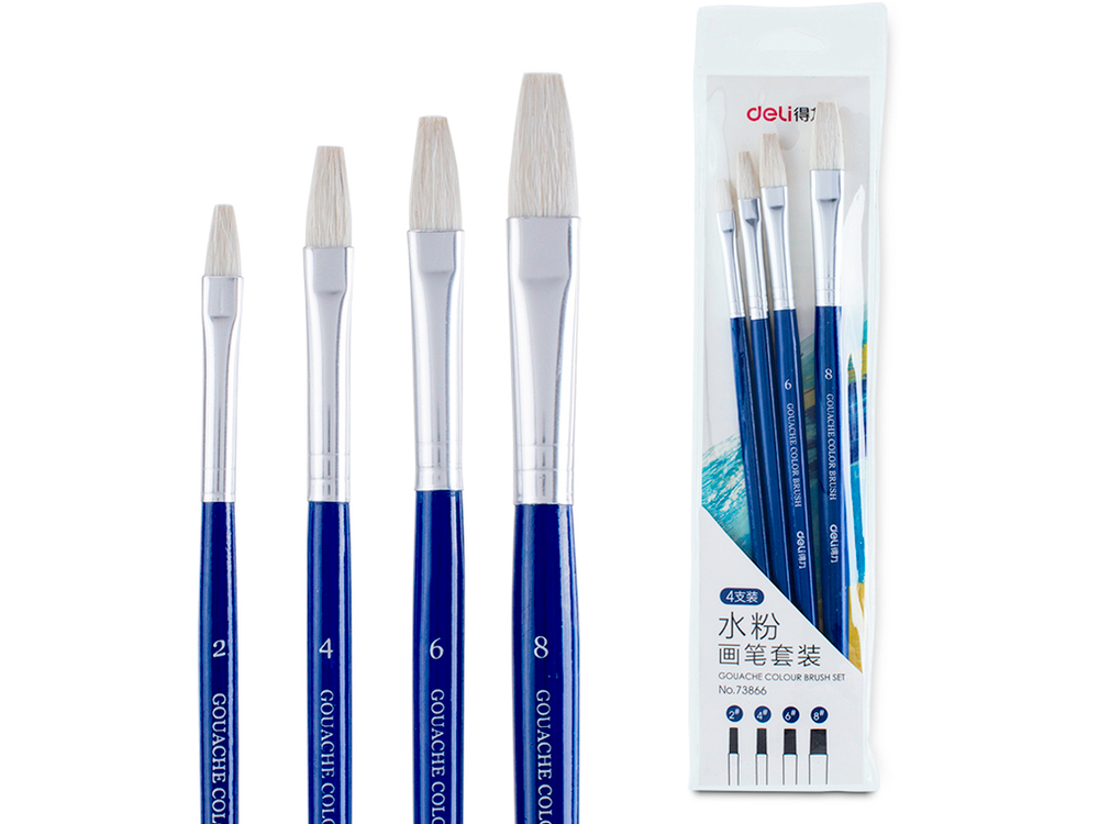 Набор кистей DELI для гуаши, Пони 4 штуки в уп.,  №2, 4, 6, 8