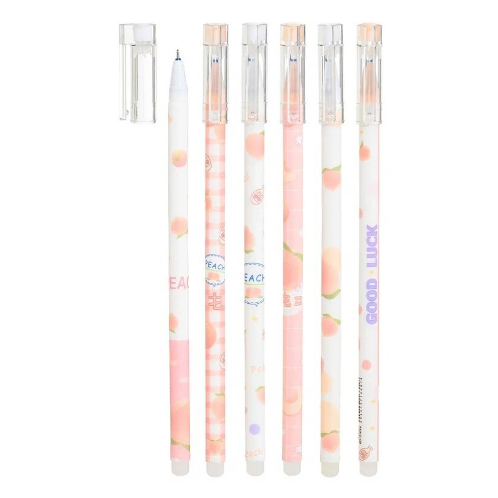 Ручка гелевая, пиши-стирай, Basir, синие чернила, серия "Персик", корпус с рисунком, 12 шт