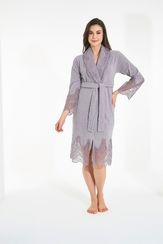 Халат женский велюровый жаккард 0501 лиловый NUSA Турция
