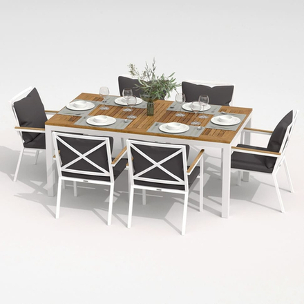 Обеденная группа Ideal Patio  ТЕЛЛА ФЕСТА плюс каркас белый, стол тик 180, ткань антрацит