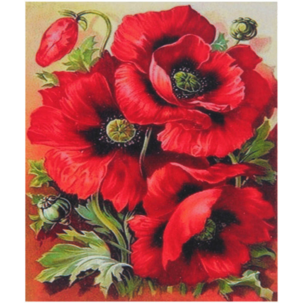 Алмазная мозаика на подрамнике с полным заполнением «МИР ЯРКИХ КРАСОК», красные маки, 50*65см