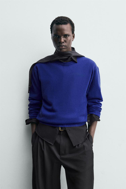 ZARA СВИТЕР ИЗ СМЕСОВОЙ ШЕРСТИ, СИНИЙ