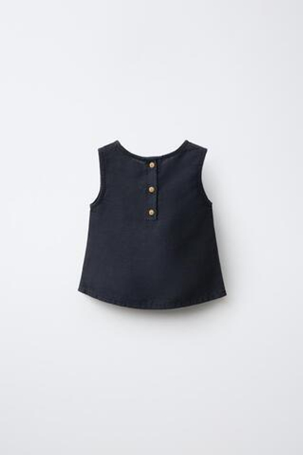 ZARA ТОП ИЗ СМЕСОВОГО ЛЬНА, МОРСКОЙ СИНИЙ