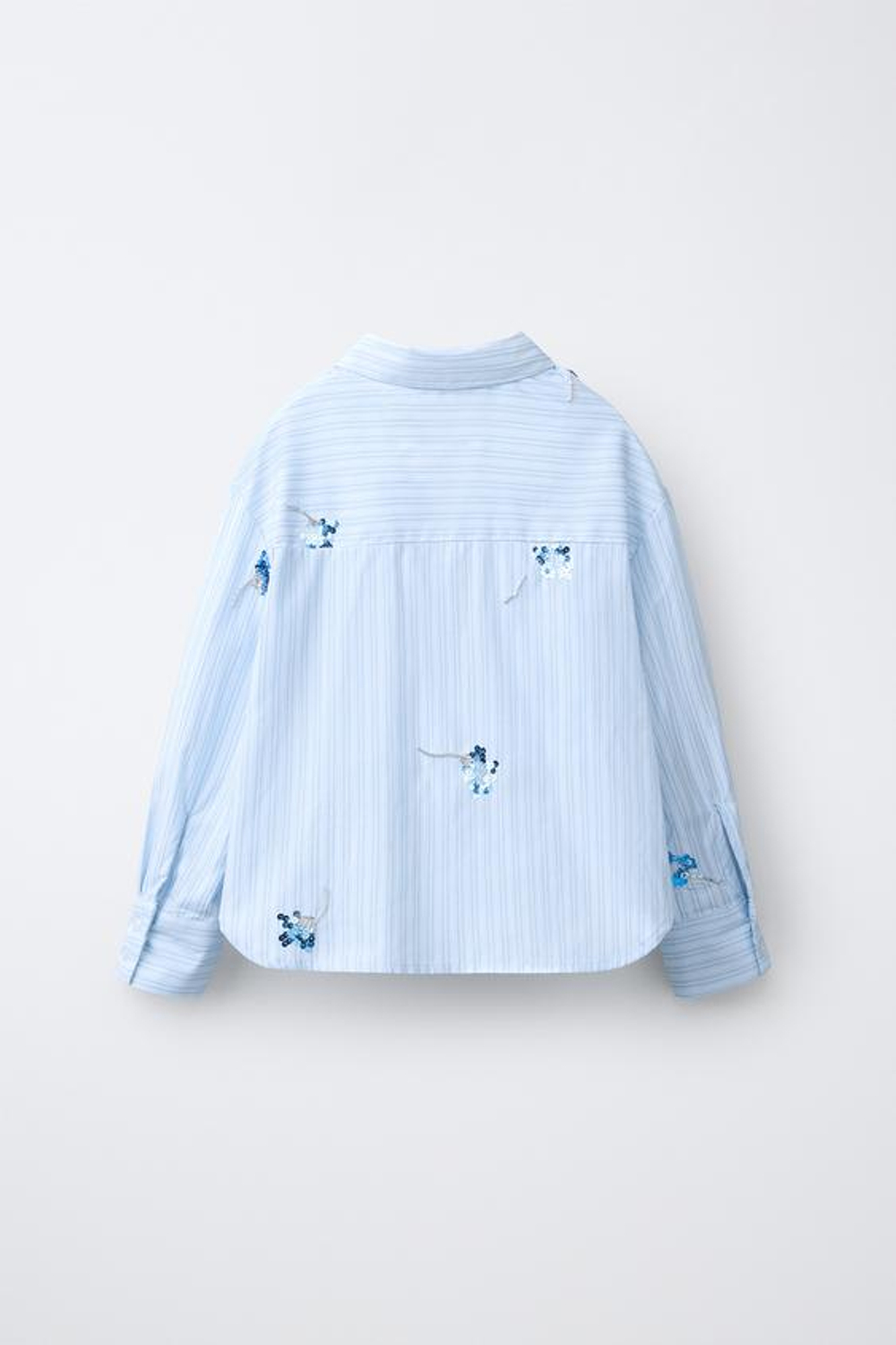 ZARA РУБАШКА И ТОП В ПОЛОСКУ С ЦВЕТАМИ И ПАЙЕТКАМИ, СИНИЙ