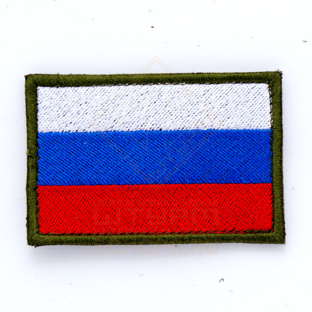 Патч ТВФ вышивка флаг России, Olive