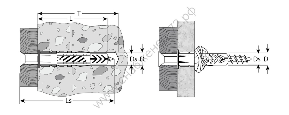ЗУБР 10 х 61 мм, универсальный дюбель полипропиленовый с бортиком с шурупом, 8 шт (4-301206-10-061)