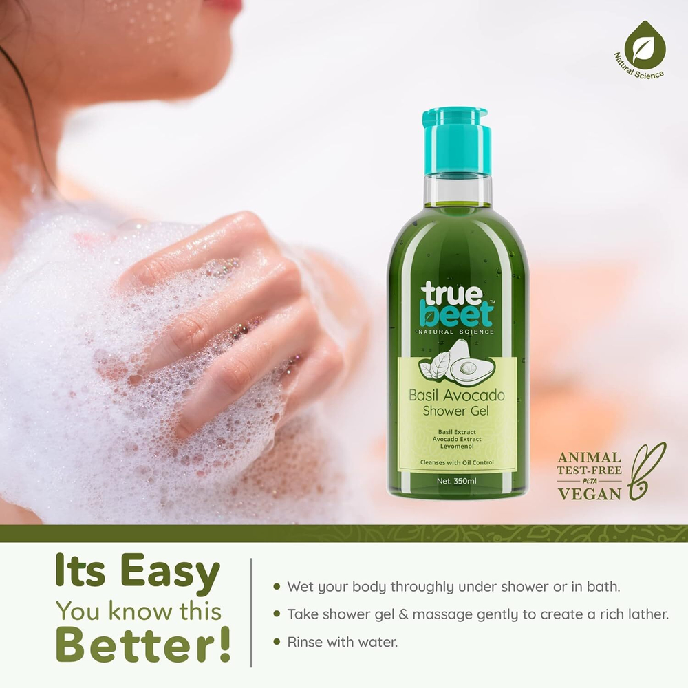Гель для душа Truebeet Basil Avocado Body Wash для очищения кожи с контролем жирности, содержащий экстракты базилика, авокадо и левоменола (350 мл)