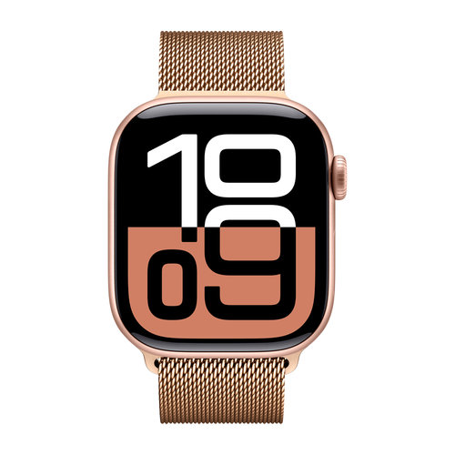 Умные часы Apple Watch Series 10 GPS, 42mm, Rose Gold Aluminium Case with Milanese Loop, Gold