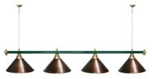Лампа STARTBILLIARDS 4 пл. (плафоны зеленые,штанга антик медь,фурнитура золото)
